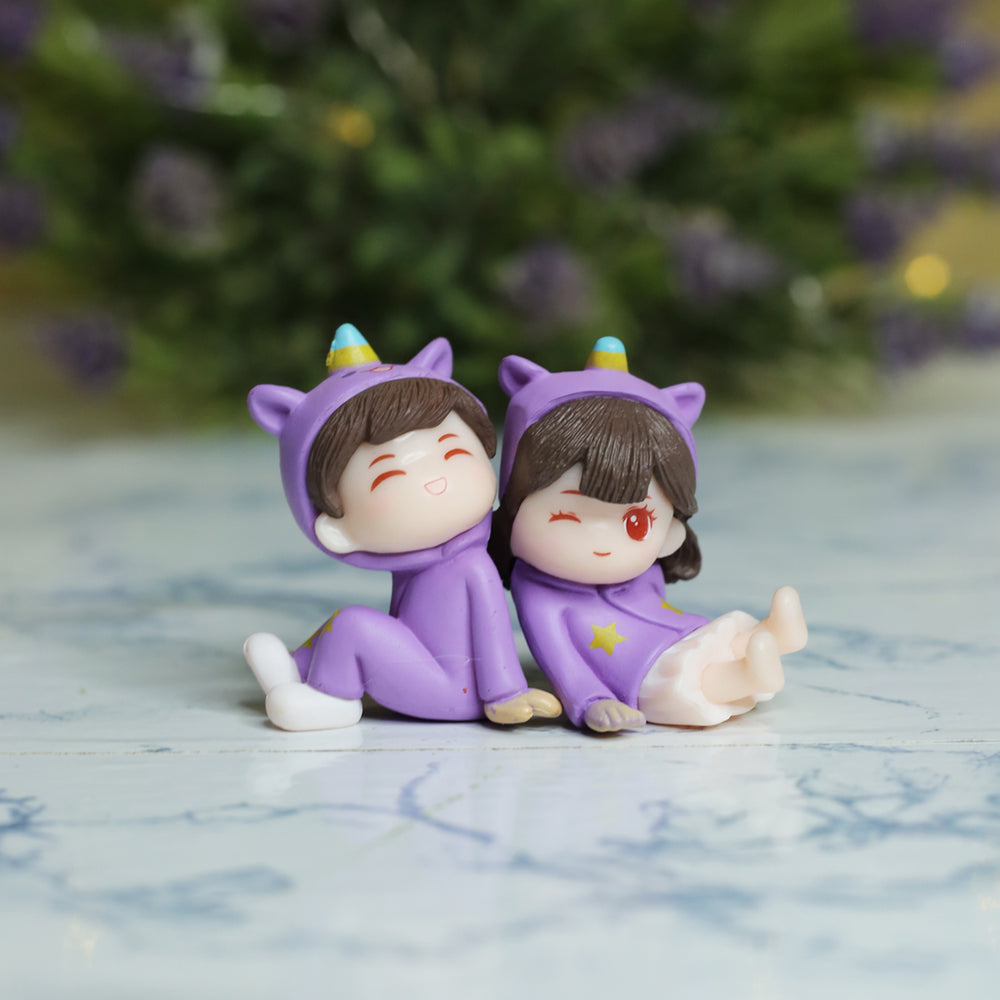 Set of 2 Purple Dress Couple Miniature  (Sitting, Joint together) | Car Dashboard Accessories| Fairy Garden| Bonsai Tray Garden| Shelf Decor| Showpiece Figurine| Doll House-2.3 x 1 x 1.3