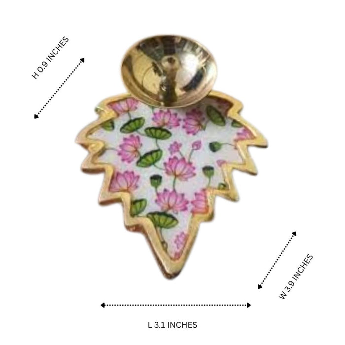 Wonderland 3.1inchLotus Flower Brass Diya|Oil Lamp with Meenakari Leaf Design