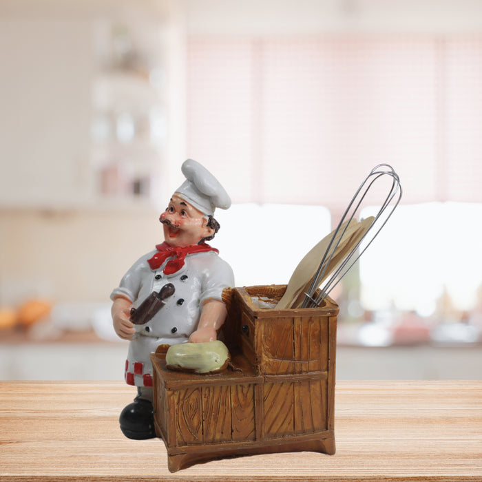 Wonderland Chef Making chppati and Fork Holder Ornaments Home Decor Kitchen Resin Crafts Chef Statue for Kitchen Decoration