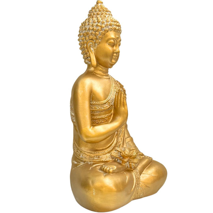 Wonderland Large 13-Inch Golden Meditating Buddha Statue – Premium Decorative Idol for Home Entrance, Living Room, and Gifting | Elegant Buddha Showpiece with Floral Engravings