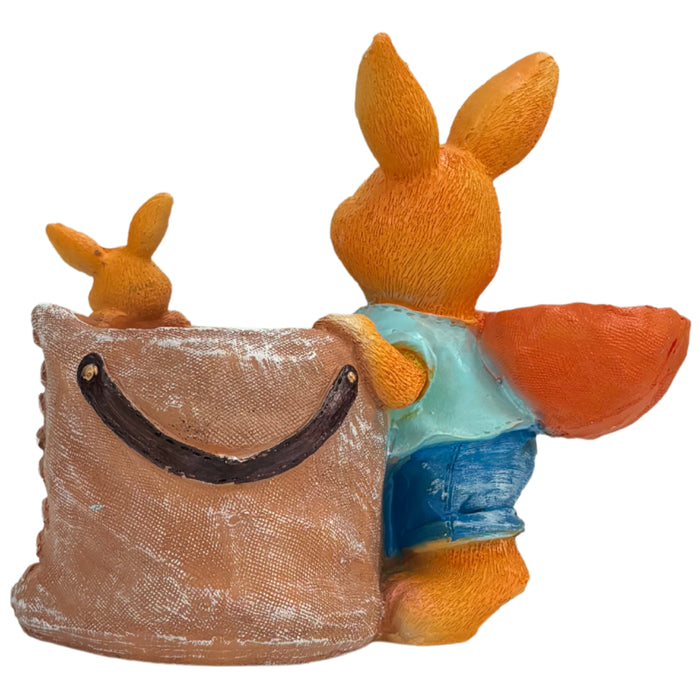Wonderland Whimsical Rabbit Garden Planter Statue – Hand-Painted Bunny Family Figurine with Flower Pot & Storage Sack – Durable Resin Outdoor Decor for Patio, Yard, and Home- plant not included