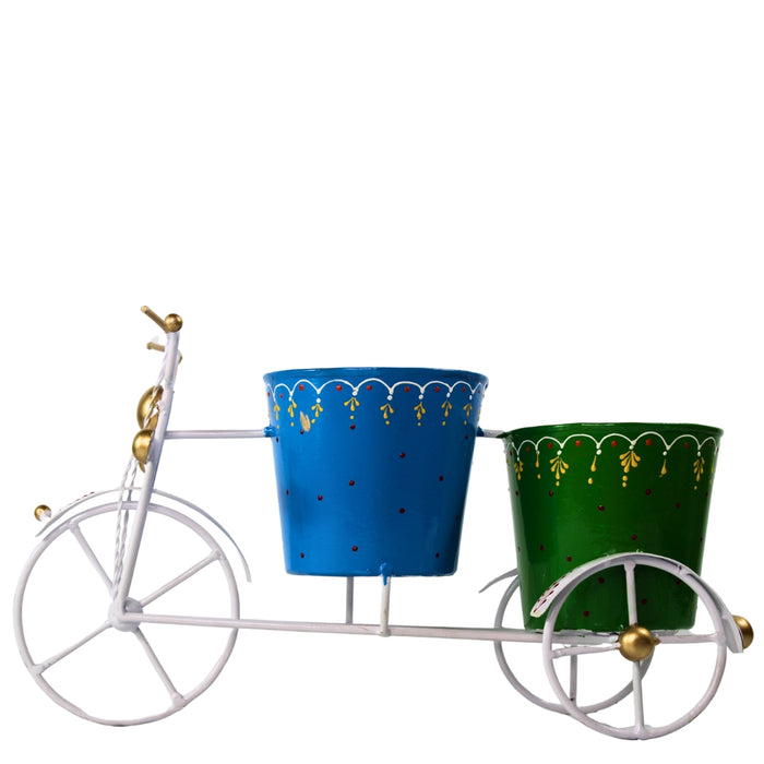 Wonderland Bicycle Pot Stand With Two Attached  Buckets - Flower Display Stand for Patio Deck Garden Lawn - Outdoor Flower Pots Stand Plant Accessories