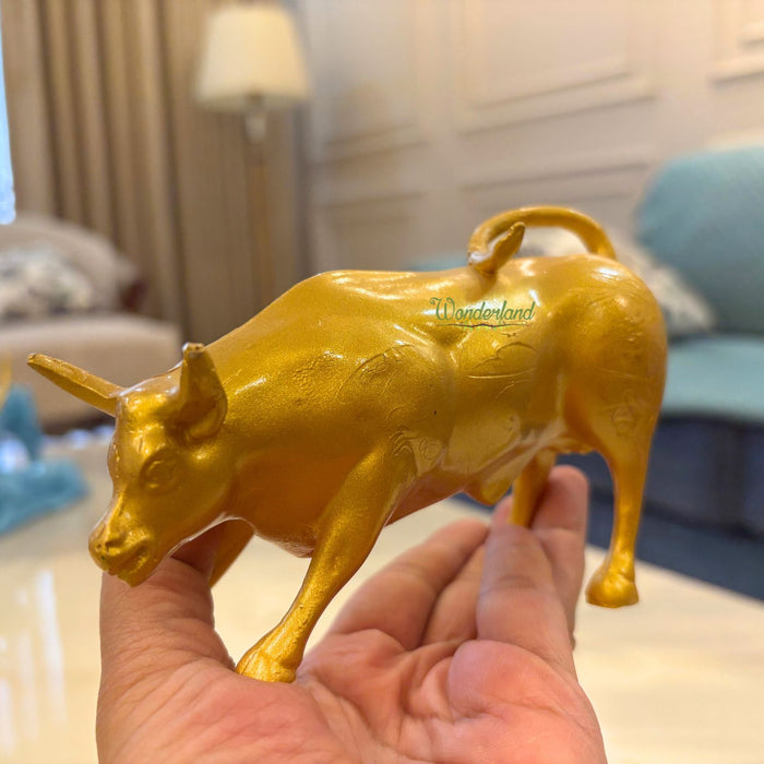 Wonderland Golden Bull Showpiece | Financial Symbol Decor | Gold Desk Statue for Office and Home