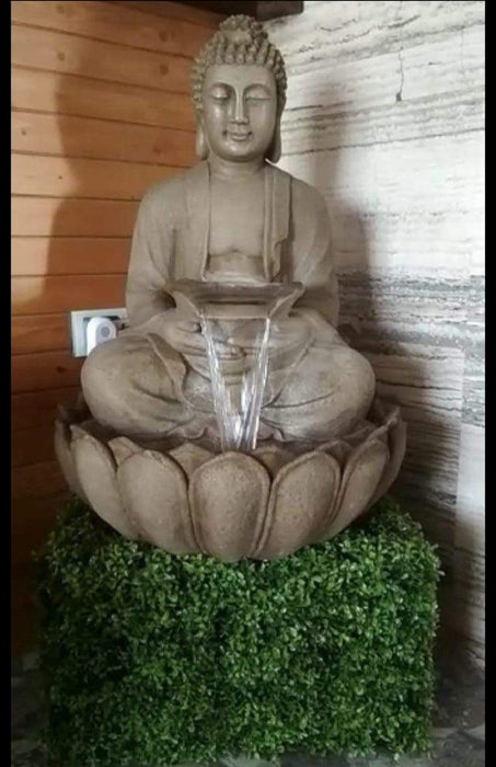 Wonderland 3 feet height Buddha Sitting on Lotus Fountain Indoor/Outdoor Elegance