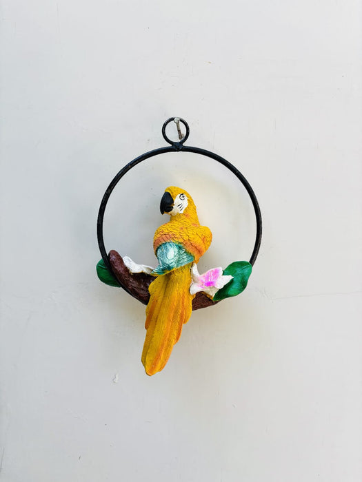 Wonderland Hanging Ring  Parrot Figurine on Branch | Vibrant Macaw Bird Showpiece for Home Décor