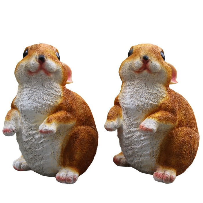Wonderland Pair of Small Sitting Rabbit Garden Statues - Durable Resin Bunny Figurines for Outdoor and Indoor Decor