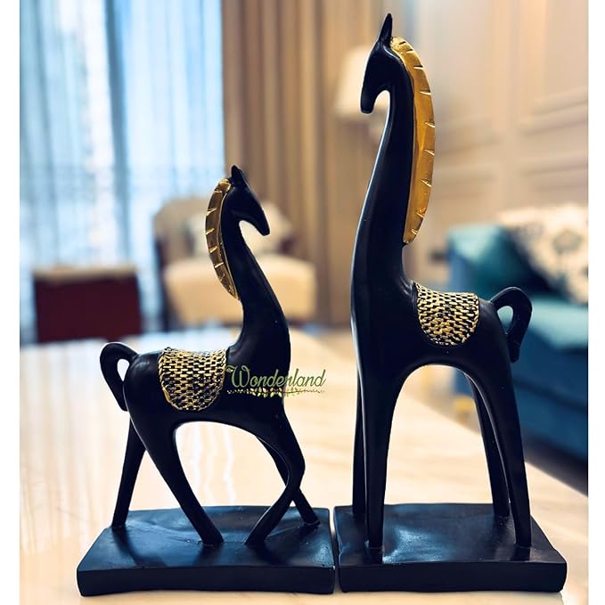 Black and Golden Horse Showpiece Set of 2 for Home Decoration