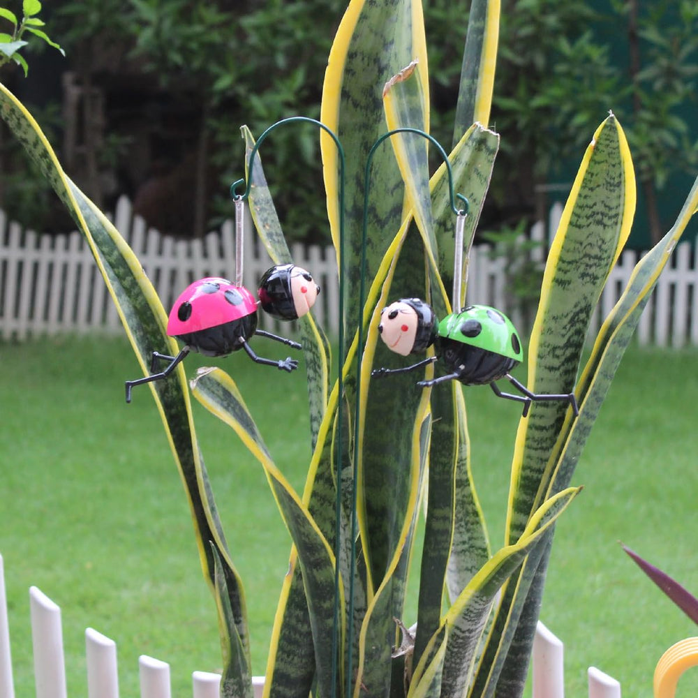 Hanging Ladybug Garden Stake Ornament (Set of 2) – Spring-Mounted Bouncing Bug Decor for Patios & Flower Beds