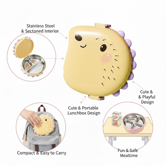 Kids- 300 ml Lunch SS Box hedgehog shape stainless steel 304 Box (price per pc)| Leak-Proof Tiffin Box for Kids | Premium School and Picnic Lunch Box-7x7x3 inch