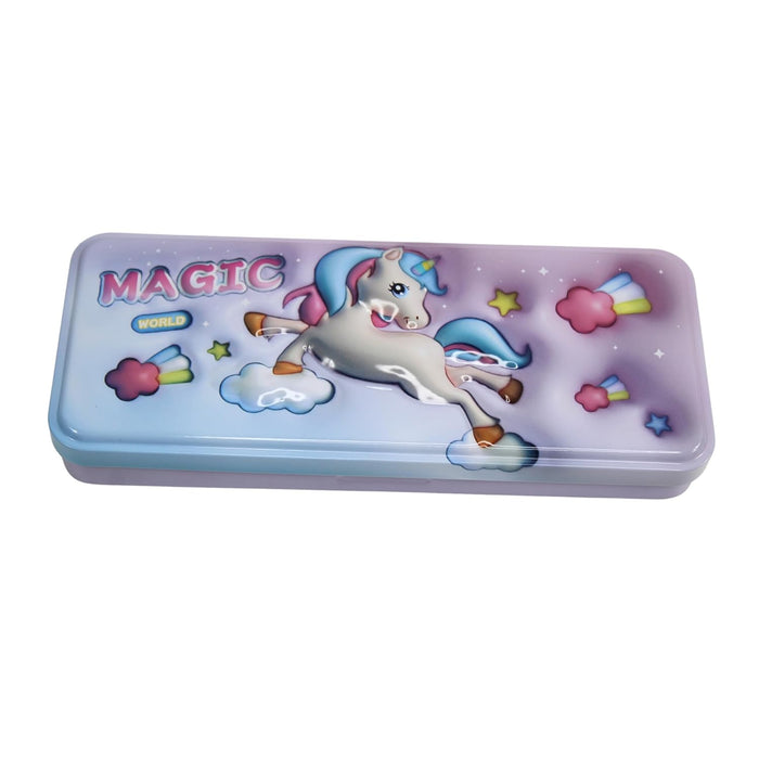 3D Embossed Metal Pencil Box with Dual Compartment -02