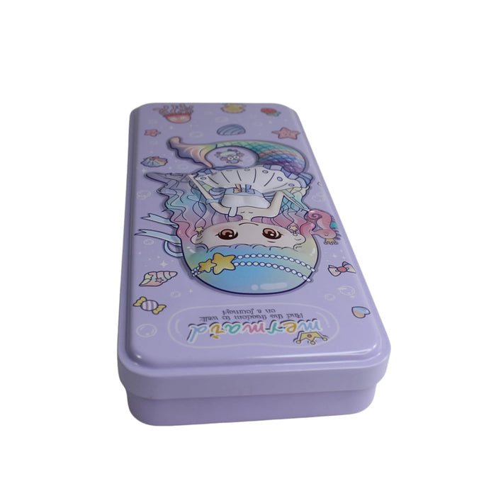  3D Embossed Metal Pencil Box with Dual Compartment -05