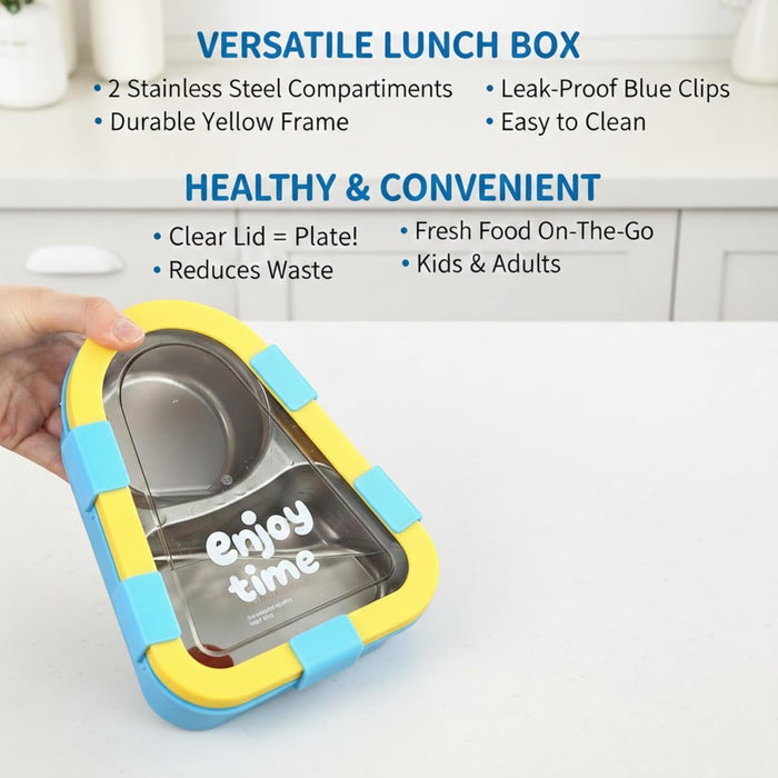 Kids- 470 ml SS lunch Box 304 Stainless Steel Enjoy Time Tiffin Box (price per pc)