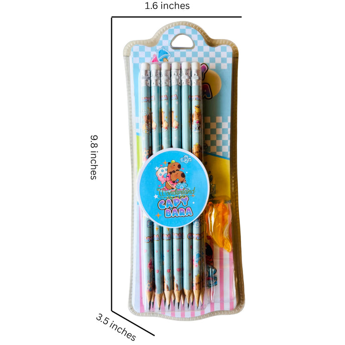 Wonderland HB Pencil set -Pack of 12  with top erasers , 1 grip and 1 sharpner | Writing pencils for school and return gifts|Blue Colour