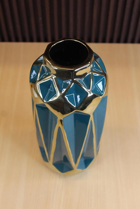 Ceramic Vase with Golden Geometric Design 