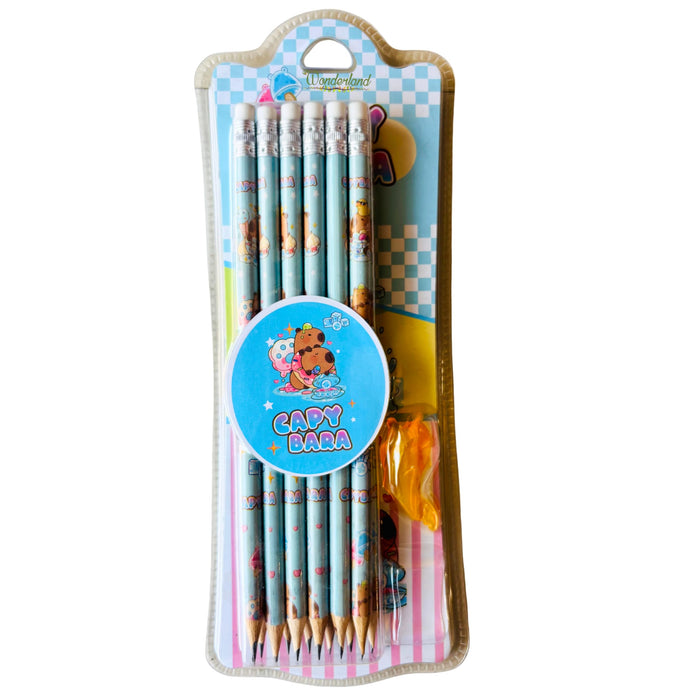 Wonderland HB Pencil set -Pack of 12  with top erasers , 1 grip and 1 sharpner | Writing pencils for school and return gifts|Blue Colour