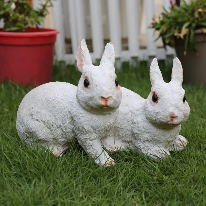 Realistic Double White Joint Bunny Figurine