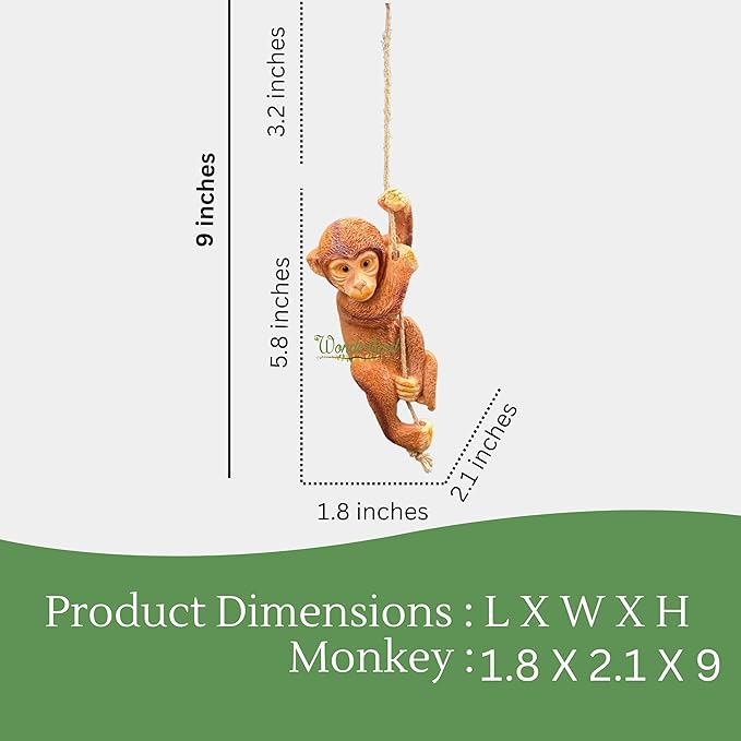 Set of 2 Light Brown Realistic Mini Hanging Monkey Sculpture