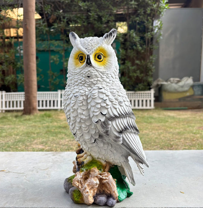 Wonderland White Owl Figurine on Branch - Resin Wildlife Garden & Home Decor Statue