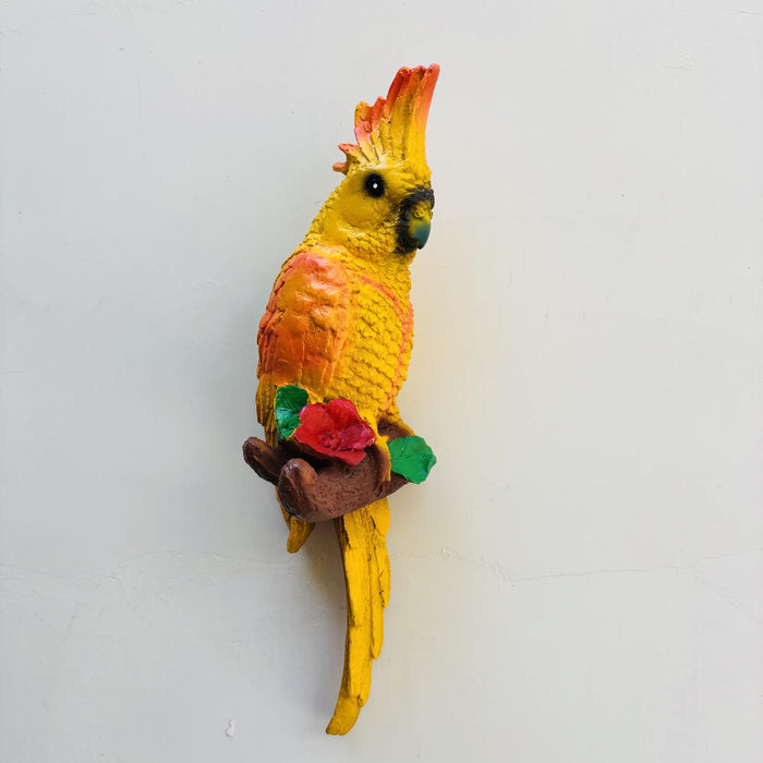 Wonderland Vibrant Yellow & Orange Parrot Figurine with Rose Accent | Statue for Home & Garden