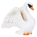 A detailed miniature white swan figurine with a feathered texture, an orange beak, and orange feet, isolated on a white background.