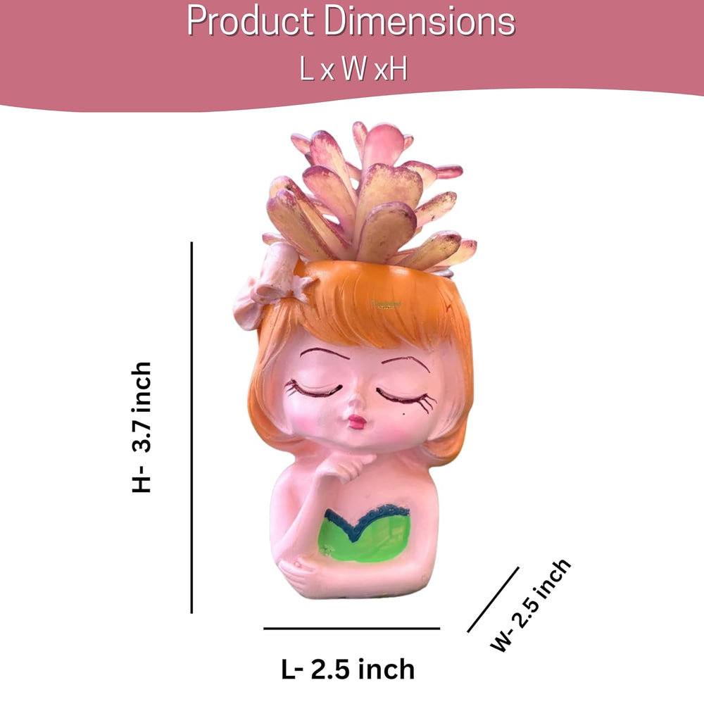 3.7 Inch Dream Girl Succulent Planter – Decorative Resin Head Vase for Indoor Plants, Cute Hand-Painted Face Pot for Home & Office Decor- Plant is Not Included