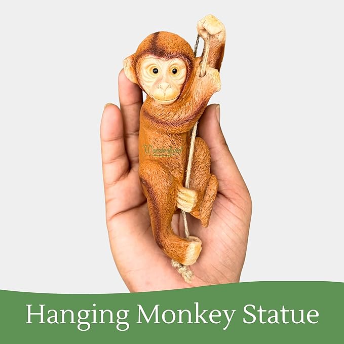 Set of 2 Light Brown Realistic Hanging Monkey Sculpture – Hand-Painted Outdoor Animal Figurine for Trees and Patios