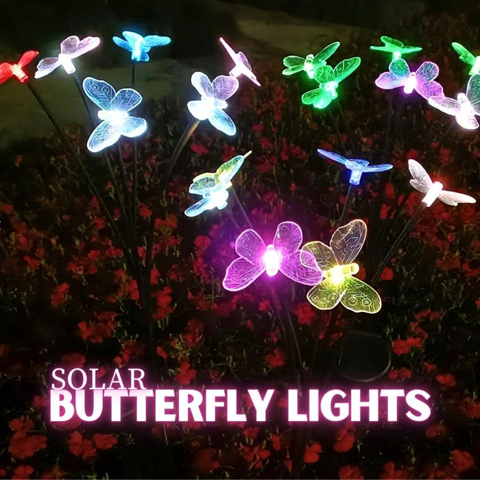 Solar Lights Outdoor Changing colour 6 LED Butterfly Lamp for Home Garden Waterproof Decoration(Multicolor- Pack of 2)