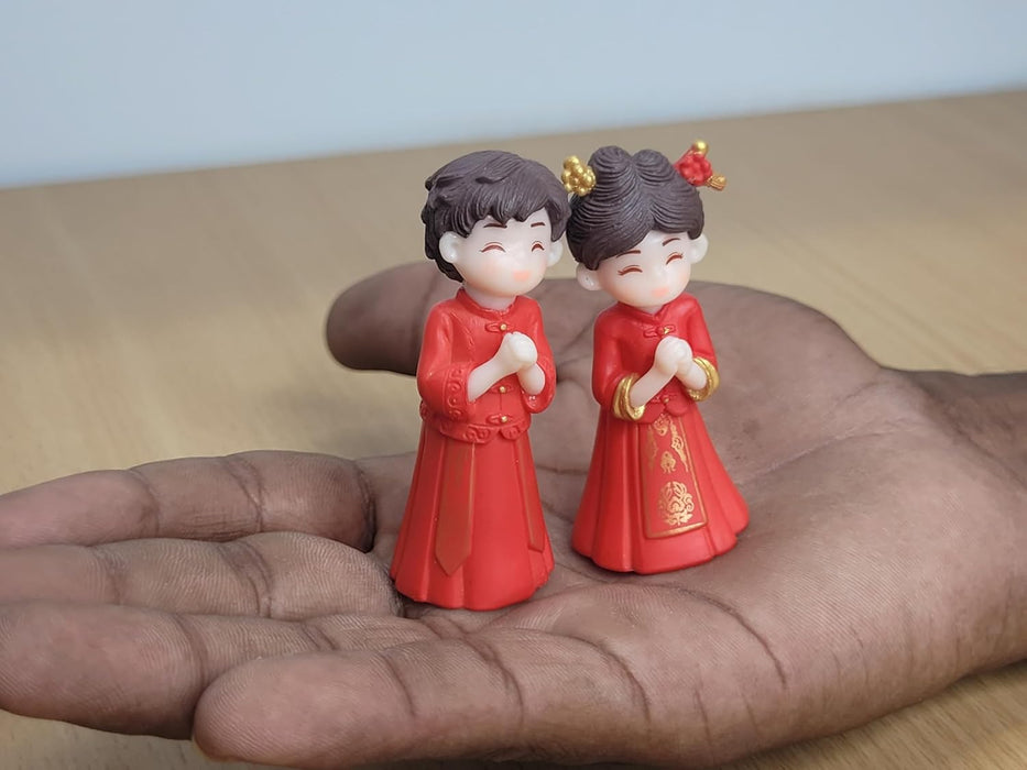  Mini Chinese Wedding Couple Dolls – Adorable Resin Bride & Groom