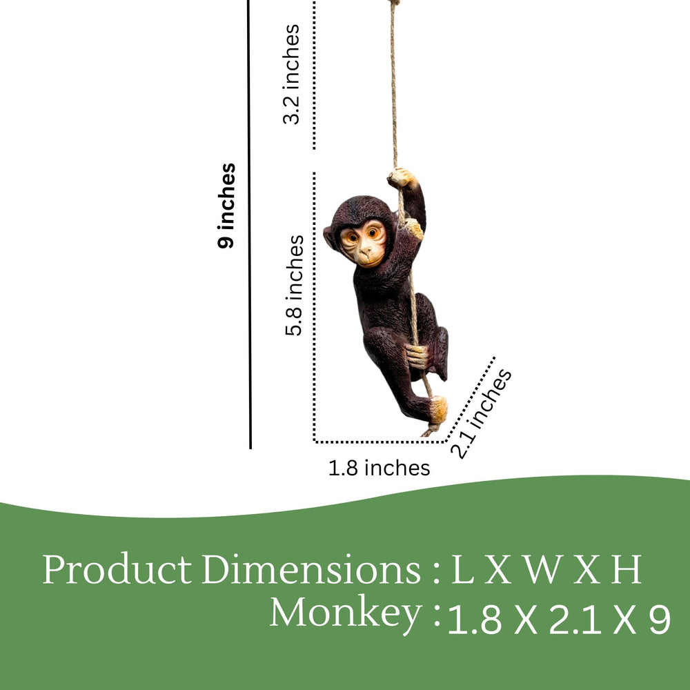 Set of 2 Hand-Painted Mini  Hanging Monkey Tree Sculpture