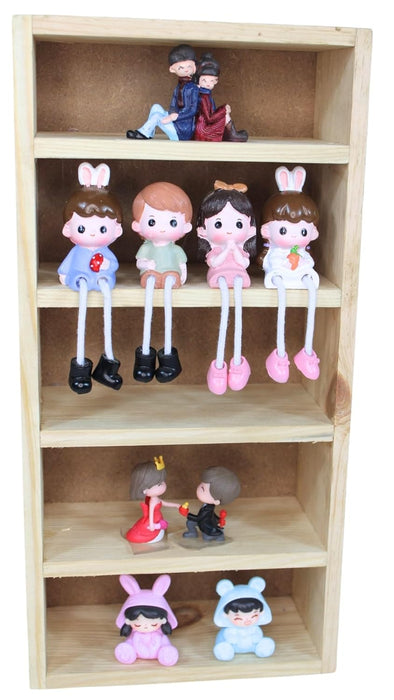 5-Slot Wooden Almirah-Shaped Mini Figures Cubby Box Display Shelf Organizer Storage Box (Light Brown) (Miniature not Included