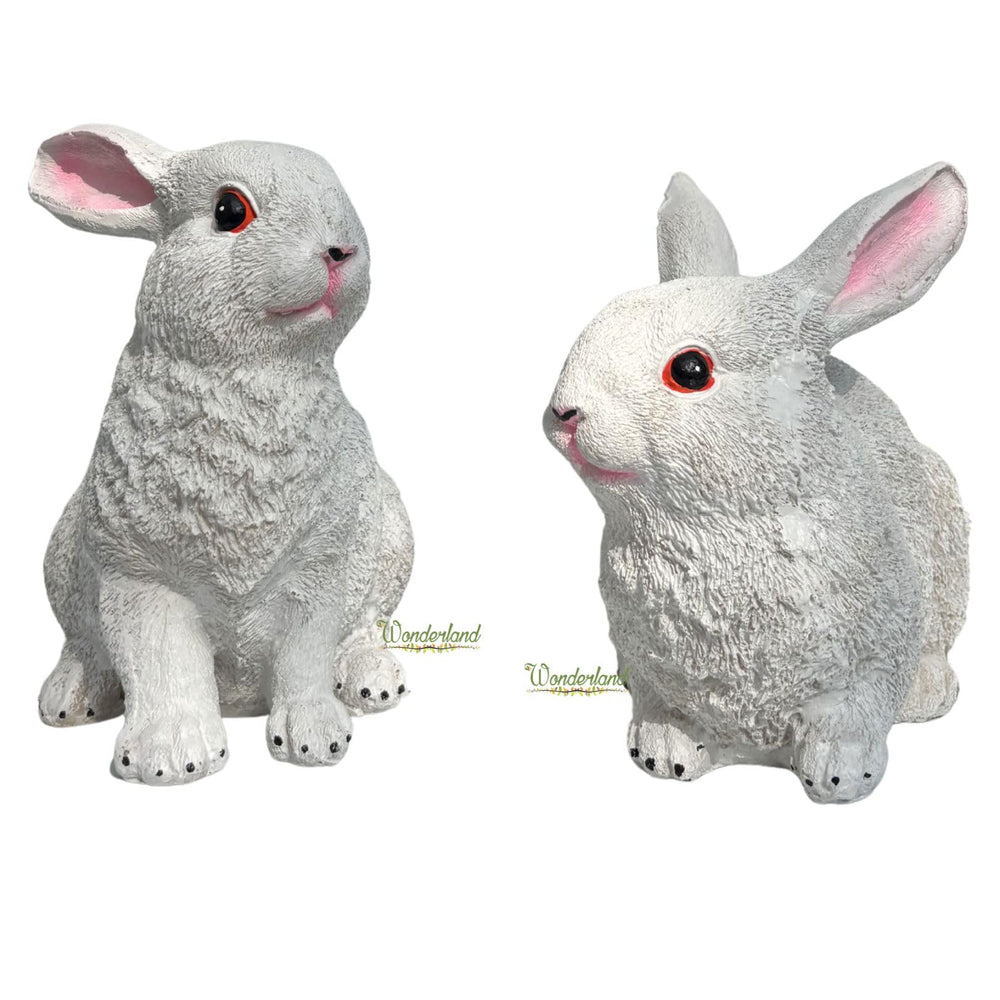 7 inch Rabbit Set of 2, for Garden Décor| White , Light Brown, Dark Brown