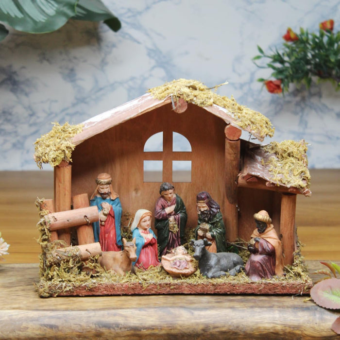 Wooden hut stable Christmas crib