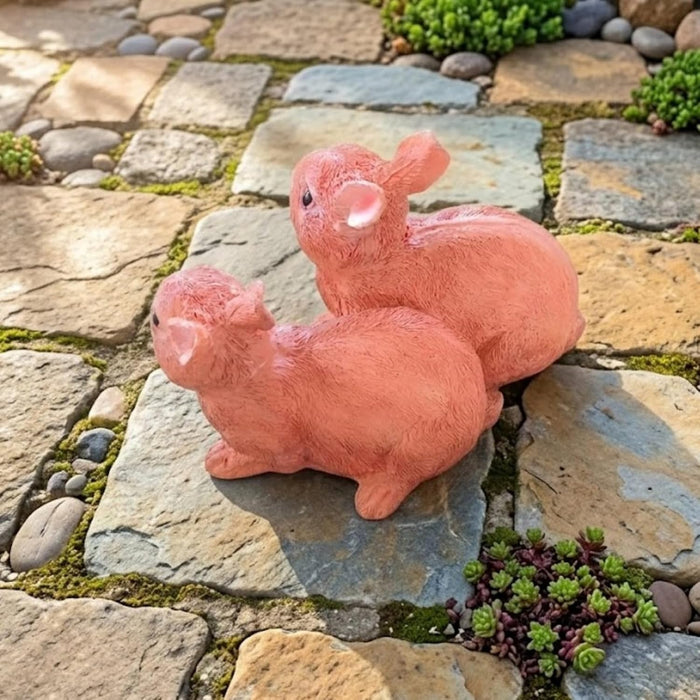 Realistic Double Bunny Figurine