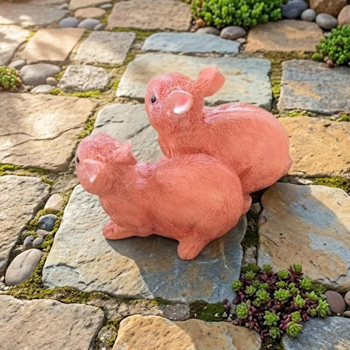Hand-Painted Miniature Rabbit Figurines – Set of 2 Realistic Garden Bunnies, Brown