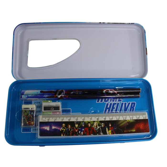 Cartoon Design Metal Pencil Box for School Kids with Multiplication Tables 2 Pencils 1 Sharpener 1 Earser 1 Scale - 03