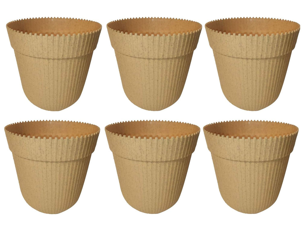 (Set of 6 self Rimmed Plastic pots in Light Beige