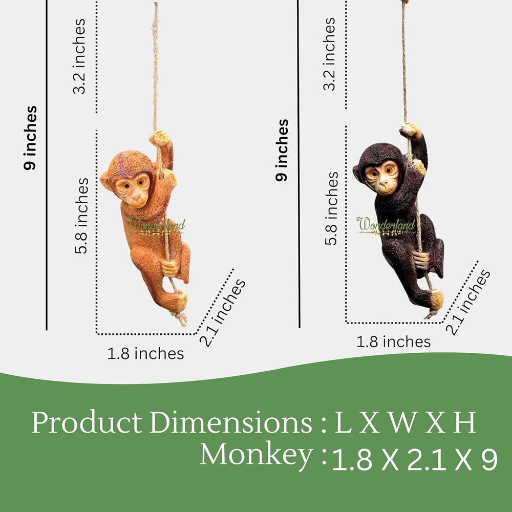 Light & Dark Brown Playful Climbing Monkey Tree Mini Hanging Garden Statues - Set of 2