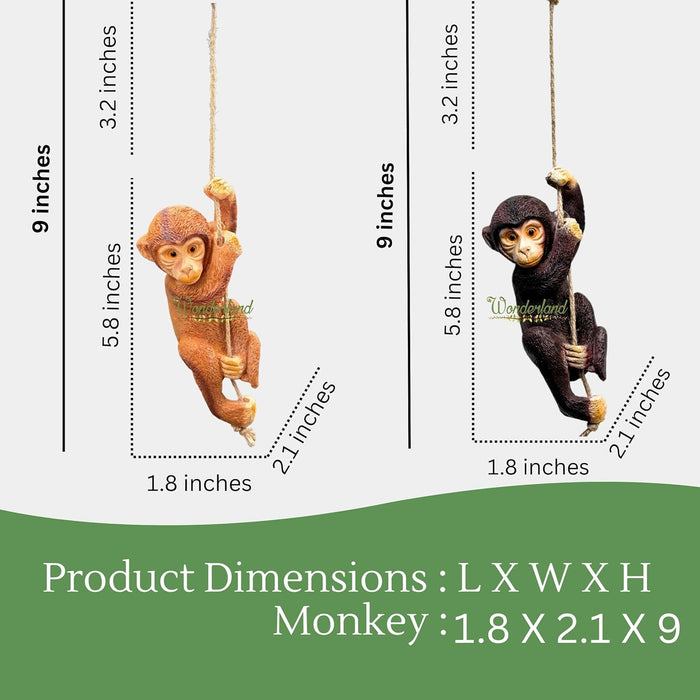Light & Dark Brown Playful Climbing Monkey Tree Hanging Garden Statues - Set of 2 Resin Primate Sculptures for Outdoor Decor and Patio Accents
