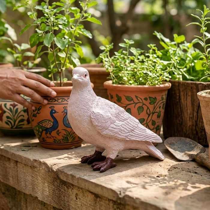 Realistic White Pigeon Garden Statue
