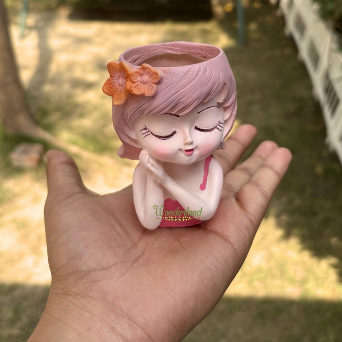 3.7 Inch Dream Girl Succulent Planter – Decorative Resin Head Pot for Indoor Plants, Cute Female Figurine Cactus Vase for Home & Office Decor (Pink)- Plant not Included