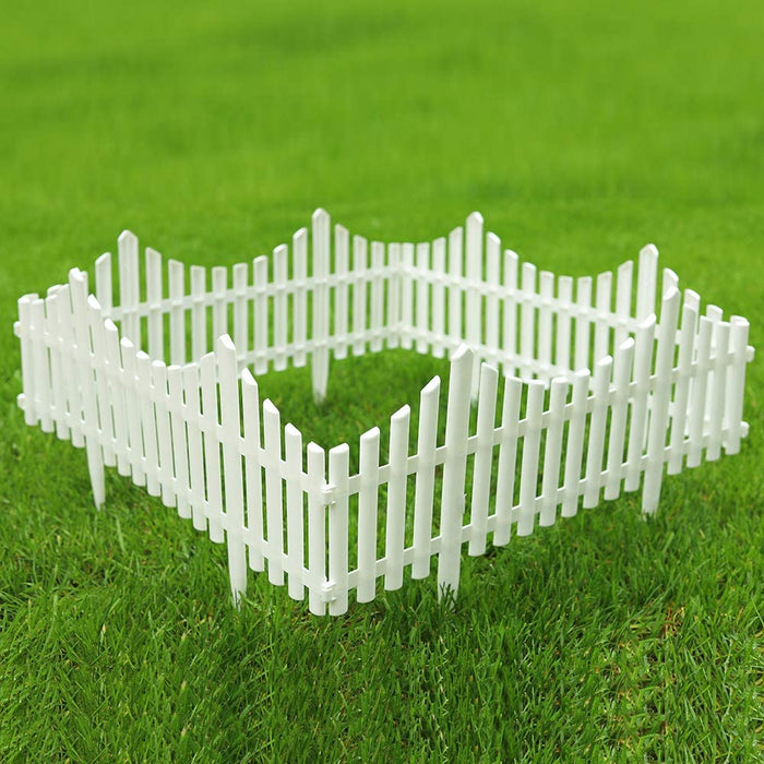 Pack of 4pc PP Picket Fence with Spikes for Outdoors and Flower beds