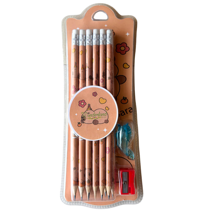 Wonderland 2B Pencil set -Pack of 12  with top erasers , 1 grip and 1 sharpner | Writing pencils for school and return gifts| Brown Colour