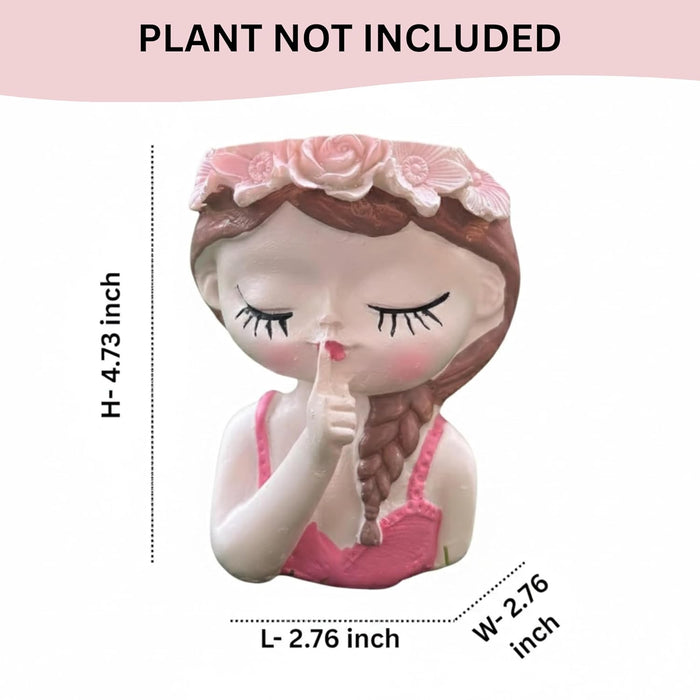 4.7 inch Serene Girl Face Planter – Hand-Painted Resin Succulent Pot with Flower Crown and Braid- Plant Not Included