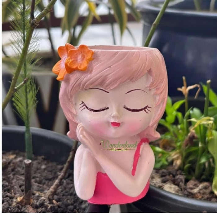 3.7 Inch Dream Girl Succulent Planter – Decorative Resin Head Pot for Indoor Plants, Cute Female Figurine Cactus Vase for Home & Office Decor (Pink)- Plant not Included