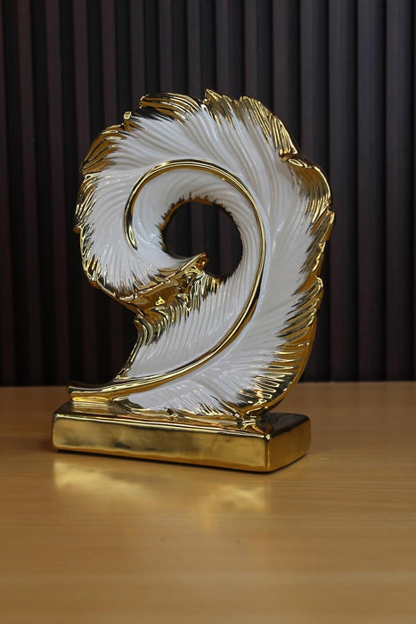 Golden Spiral Feather Figurine | Elegant Decorative Home Accent