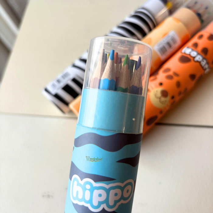 Wonderland Pencil Colors Set 12 Colors | box Gift Stationery Set Hippo Animal desing Printing Students Painting rainbow Color Pencil|Hippo desing