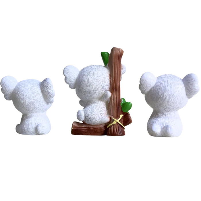 Wonderland 3-Piece Miniature Koala Figurine Set – Cute Resin Koala Bear Ornaments for Fairy Gardens, Doll House Accessories, Diy Craft,Succulent Pots, and Home Decor