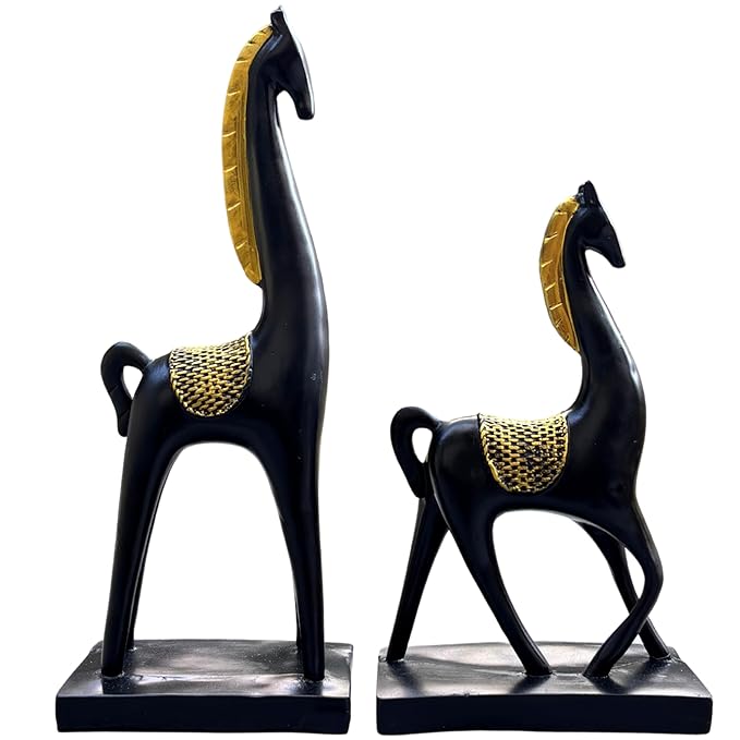 Black and Golden Horse Showpiece Set of 2 for Home Decoration