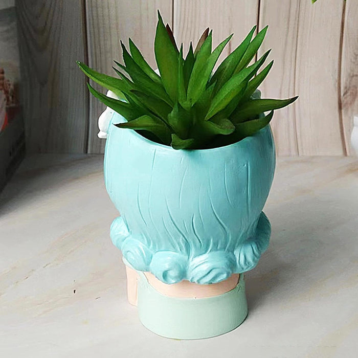 Whimsical 4.3 Inch Girl Succulent Planters – Set of 2 Hand-Painted Resin Face Pots with Flower Crowns for Indoor Home & Office Decor- Plant Not Included