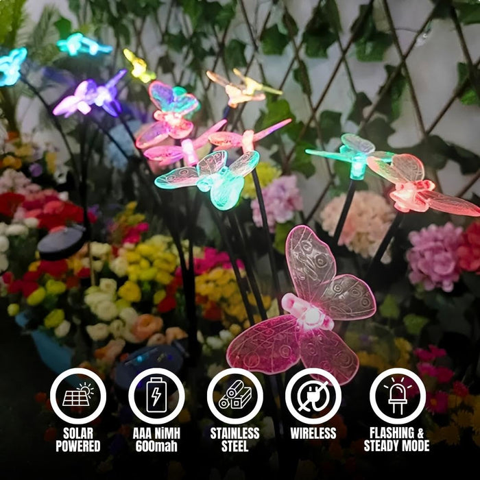 Solar Lights Outdoor Changing colour 6 LED Butterfly Lamp for Home Garden Waterproof Decoration(Multicolor- Pack of 2)